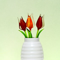 Handmade Glass Tulip Bouquet: Red-Orange Floral Sculpture