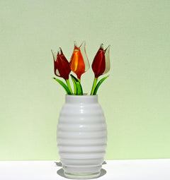 Handmade Glass Tulip Bouquet: Red-Orange Floral Sculpture