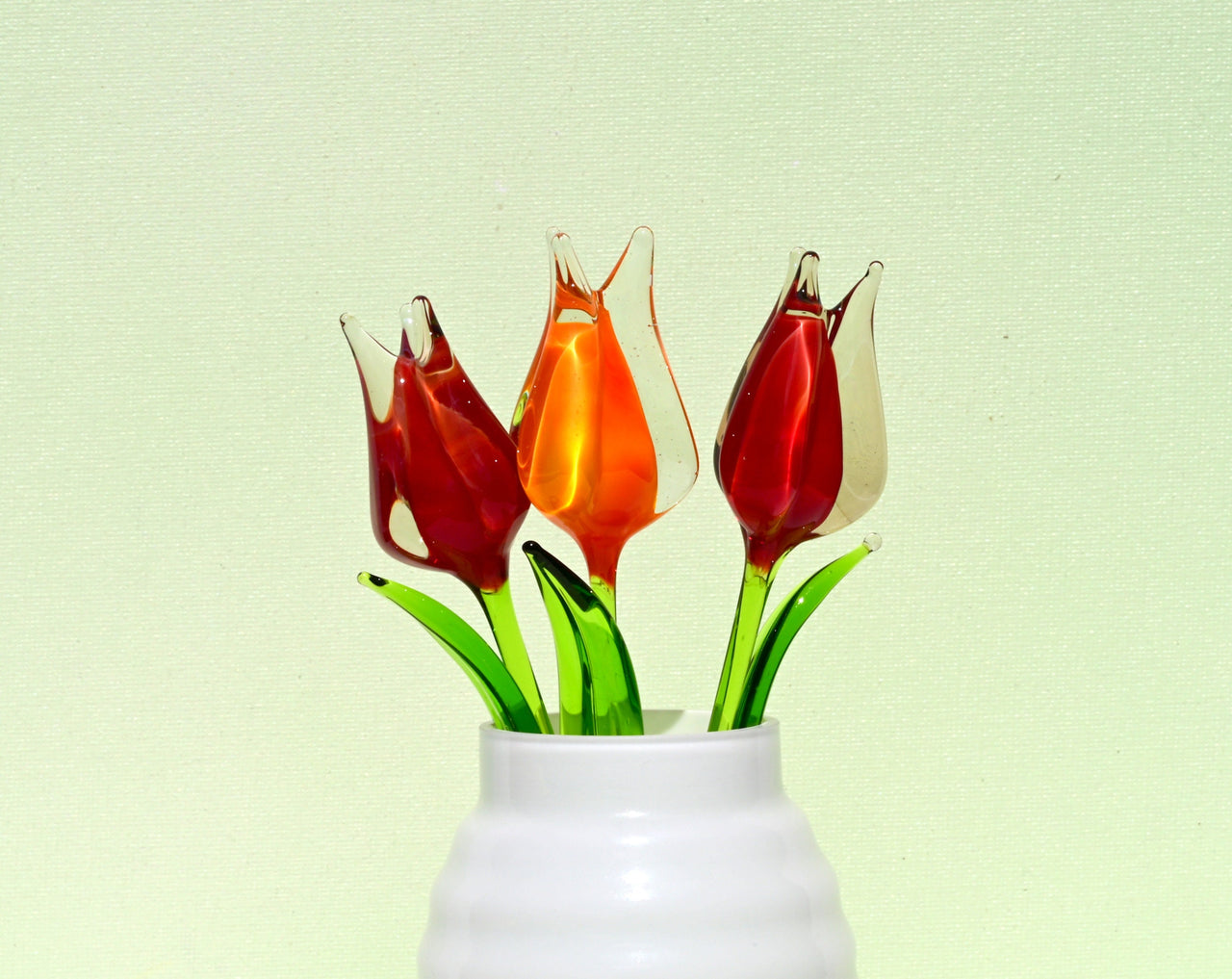 Handmade Glass Tulip Bouquet: Red-Orange Floral Sculpture