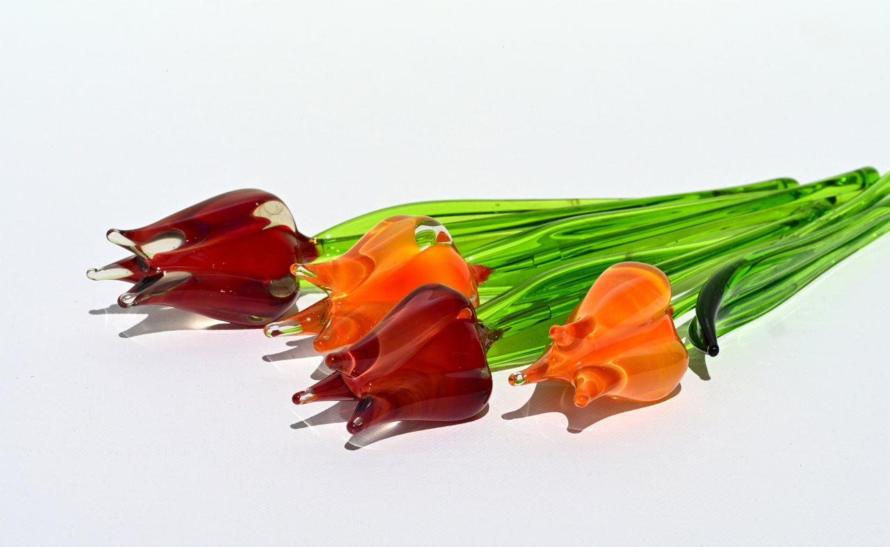 Glass Tulip Flowers, Blown Glass Flowers Bouquet - Glass Birth Month Flower - Tulip Glass Flowers with Stems - Mothers Day Gift for Her