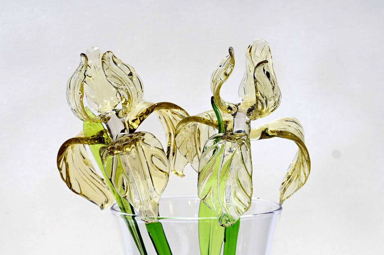 Glass Iris Flower - Hand Blown Glass Iris - Golden Glass Flowers Bouquet - Blown Glass Flowers - Christmas Gift for Mom