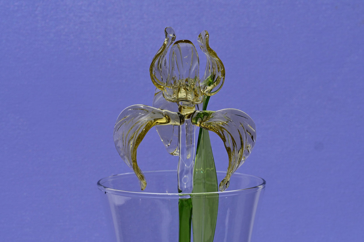 Glass Iris Flower - Hand Blown Glass Iris - Golden Glass Flowers Bouquet - Blown Glass Flowers - Christmas Gift for Mom