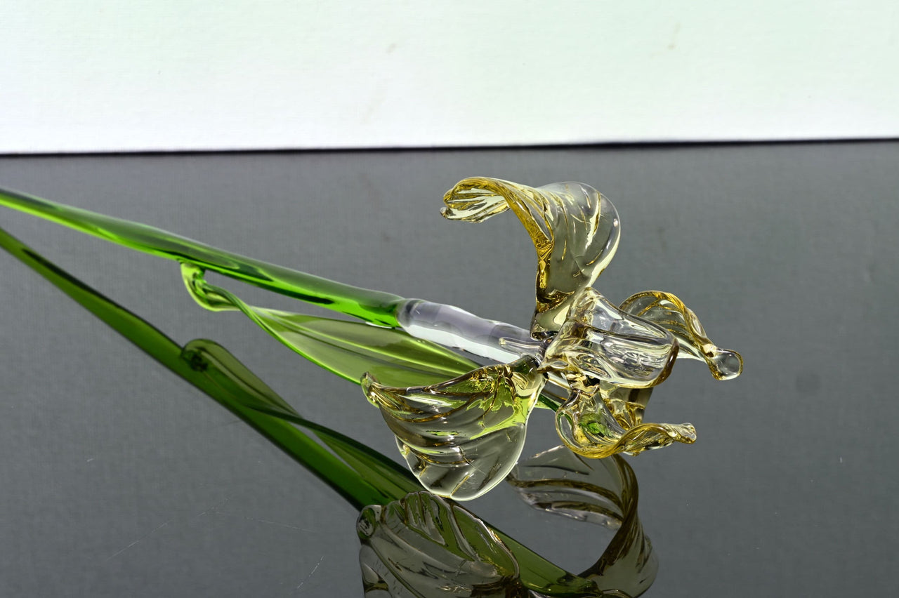 Glass Iris Flower - Hand Blown Glass Iris - Golden Glass Flowers Bouquet - Blown Glass Flowers - Christmas Gift for Mom