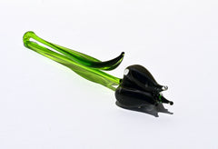 Handmade Black Glass Tulip: Flame Worked Sculpture, 7 inch