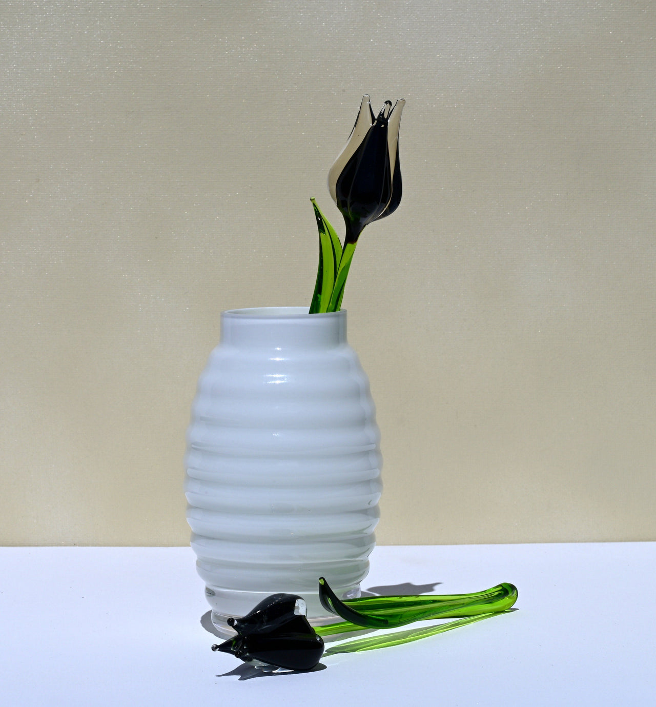 Handmade Black Glass Tulip: Flame Worked Sculpture, 7 inch