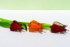 Handmade Glass Tulip Bouquet: Red-Orange Floral Sculpture