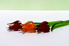 Handmade Glass Tulip Bouquet: Red-Orange Floral Sculpture