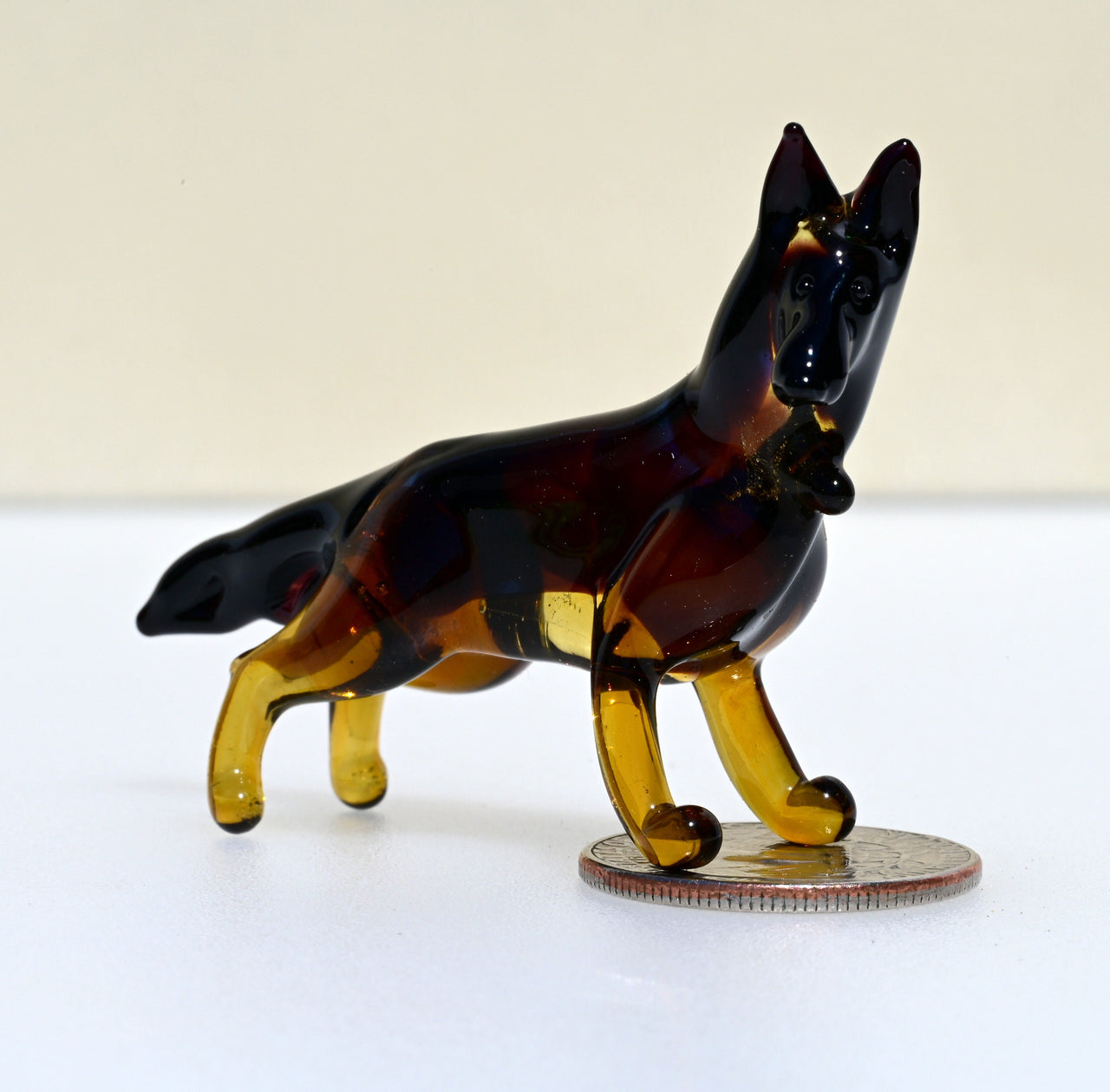 Handmade Glass German Shepherd Figurine: Flame Work Art, 2.5 inch