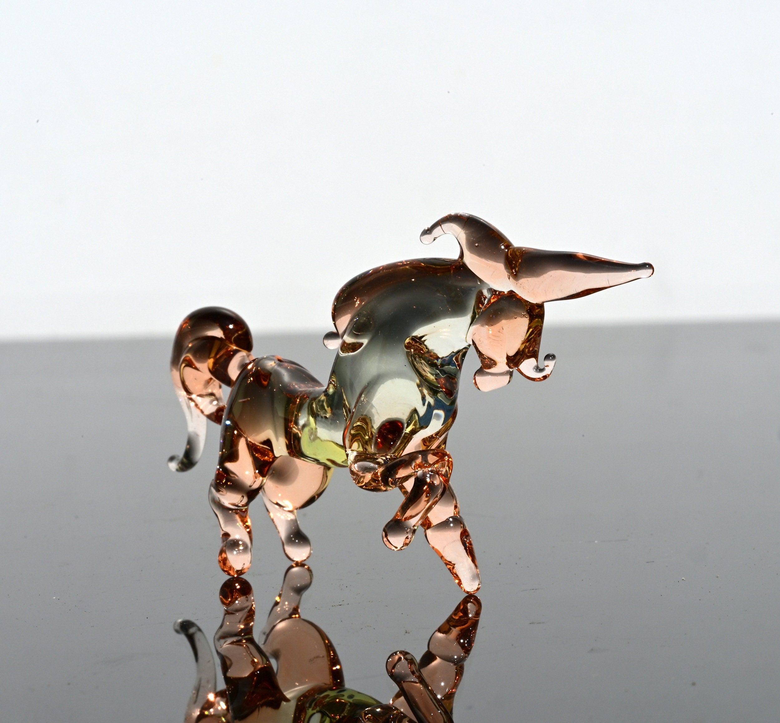 Handmade Rosy Glass Unicorn Figurine: Flame Work Sculpture
