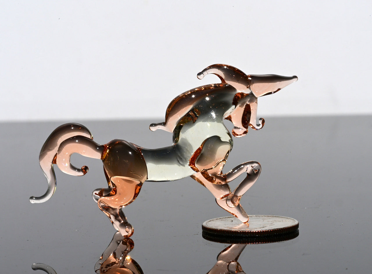 Handmade Rosy Glass Unicorn Figurine: Flame Work Sculpture