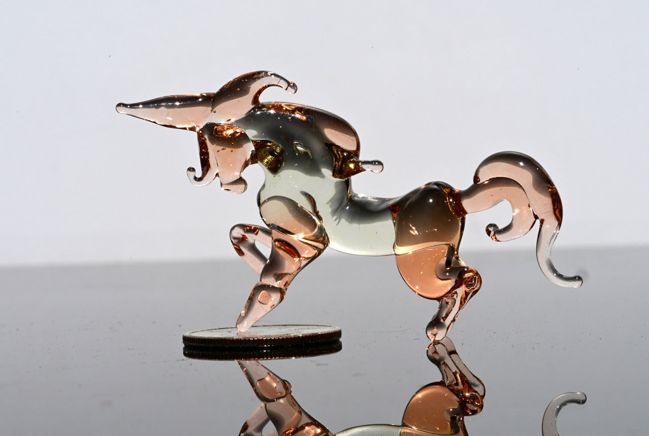 Handmade Rosy Glass Unicorn Figurine: Flame Work Sculpture