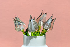 Handmade Opal Glass Tulip: Flame Worked Sculpture, 7.2 inch