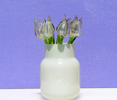 Handmade Opal Glass Tulip: Flame Worked Sculpture, 7.2 inch