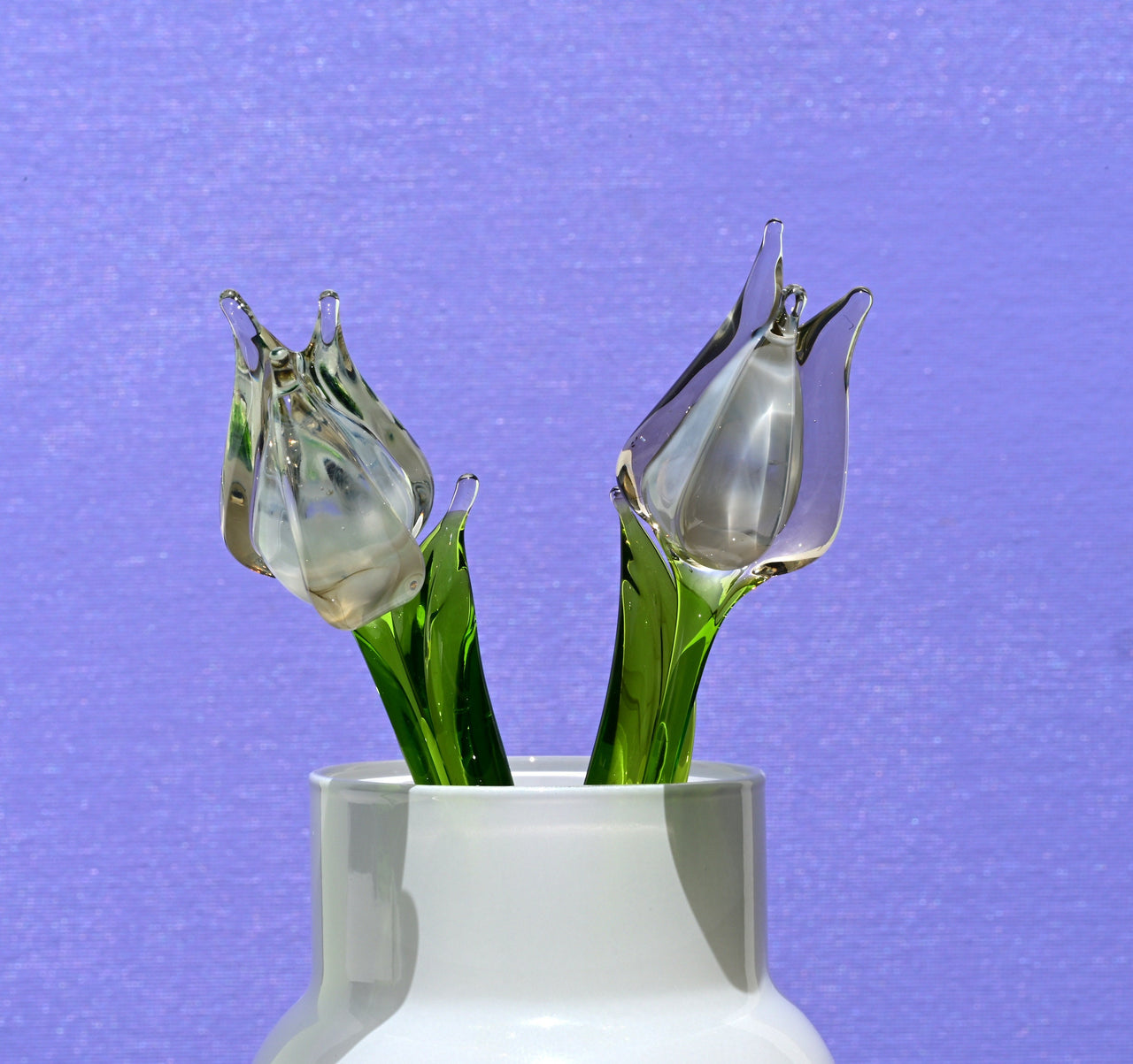 Handmade Opal Glass Tulip: Flame Worked Sculpture, 7.2 inch