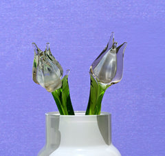 Handmade Opal Glass Tulip: Flame Worked Sculpture, 7.2 inch