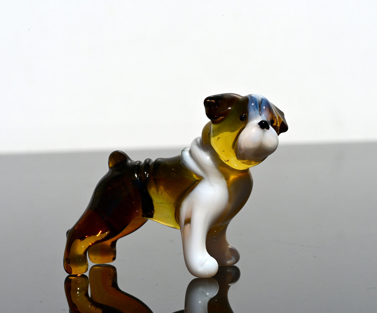 Glass English Bulldog, Dog Memorial Gift, English Bulldog Gifts, White & Amber Glass Dog, Blown Glass Animals, Bulldog Decor, Dog Figurine