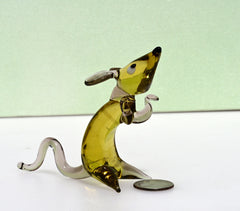 Cute amber- clear glass rat. Detailed figurine with a lot of personality.  It's an excellent addition to your glass animals collection.