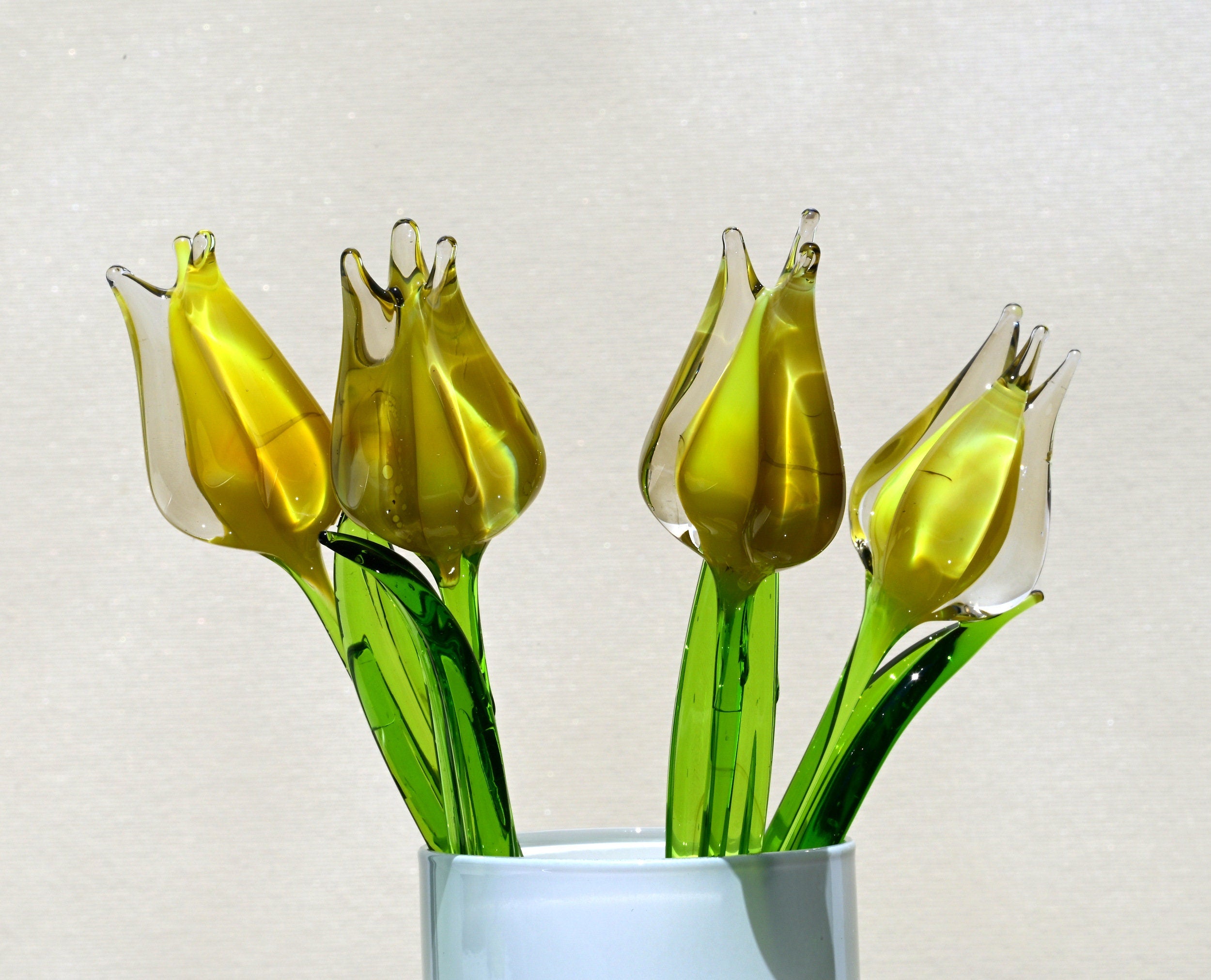 Handmade Yellow Opal Glass Tulip: Flame Worked Sculpture
