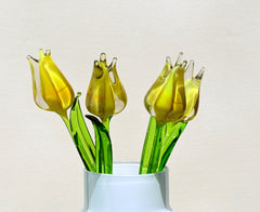 Handmade Yellow Opal Glass Tulip: Flame Worked Sculpture