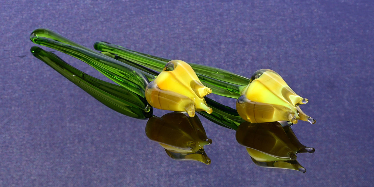 Handmade Yellow Opal Glass Tulip: Flame Worked Sculpture