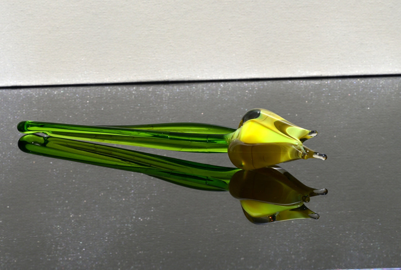 Handmade Yellow Opal Glass Tulip: Flame Worked Sculpture