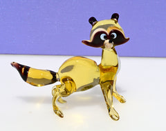 Handmade Amber Glass Raccoon Figurine: Whimsical Art Glass Sculpture