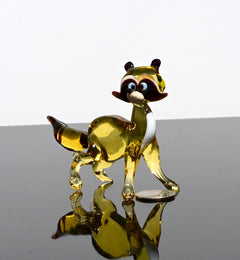 Handmade Amber Glass Raccoon Figurine: Whimsical Art Glass Sculpture