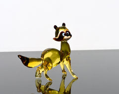 Handmade Amber Glass Raccoon Figurine: Whimsical Art Glass Sculpture