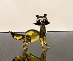 Handmade Amber Glass Raccoon Figurine: Whimsical Art Glass Sculpture
