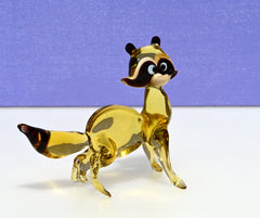 Handmade Amber Glass Raccoon Figurine: Whimsical Art Glass Sculpture