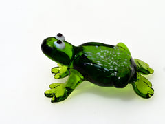 Handmade Green Glass Frog Figurine: Whimsical Art Glass Sculpture
