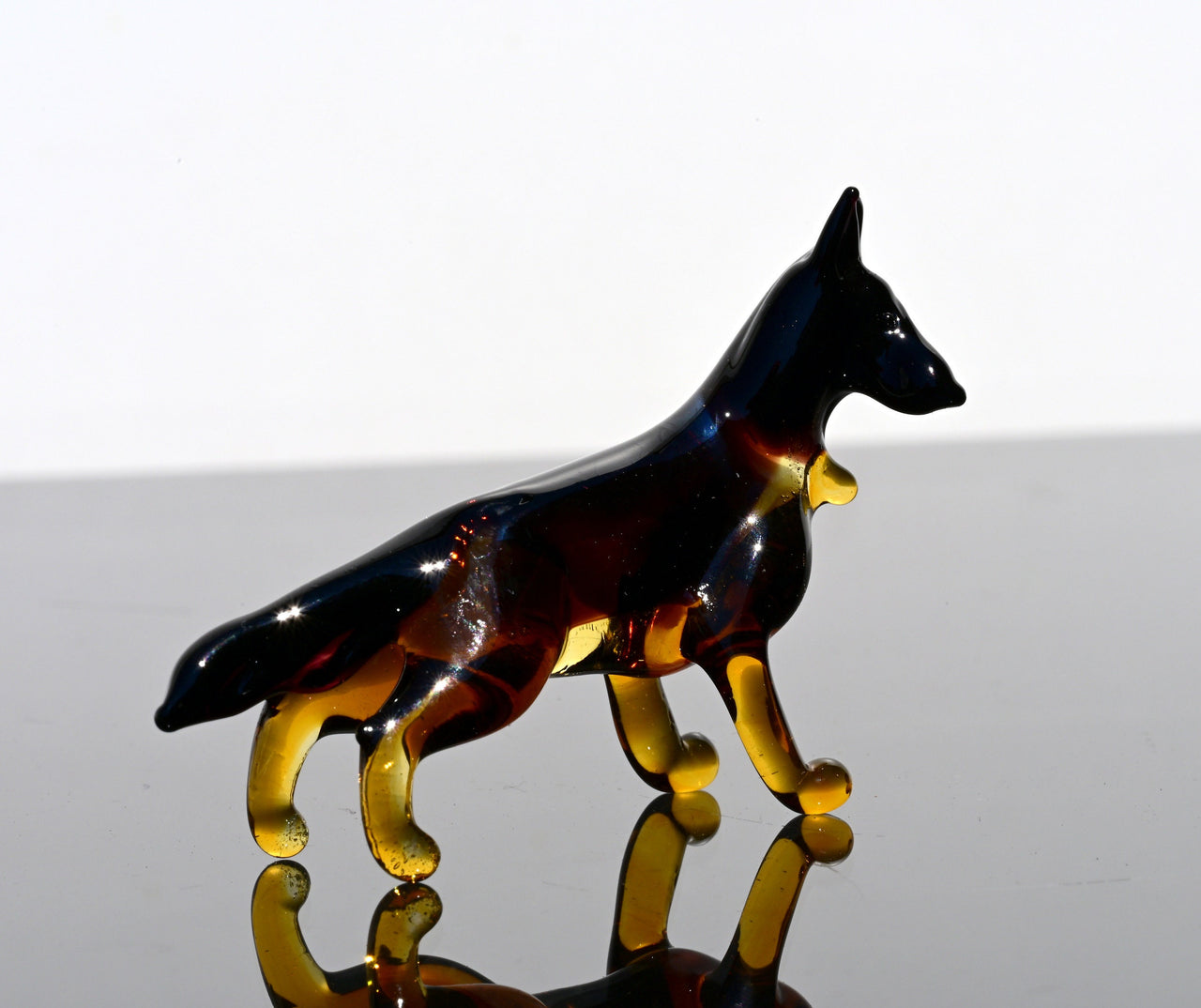 Handmade Glass German Shepherd Figurine: Flame Work Art, 2.5 inch
