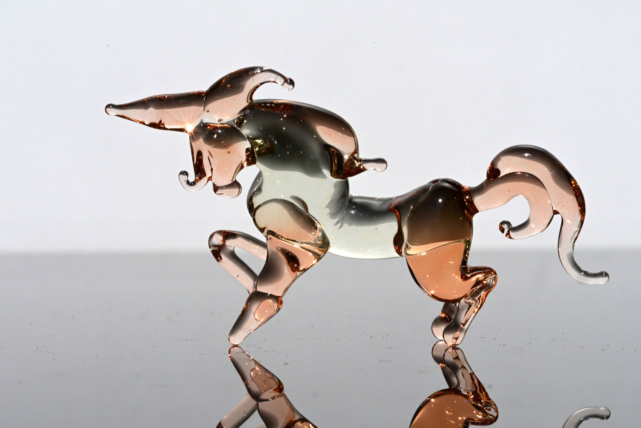 Handmade Rosy Glass Unicorn Figurine: Flame Work Sculpture