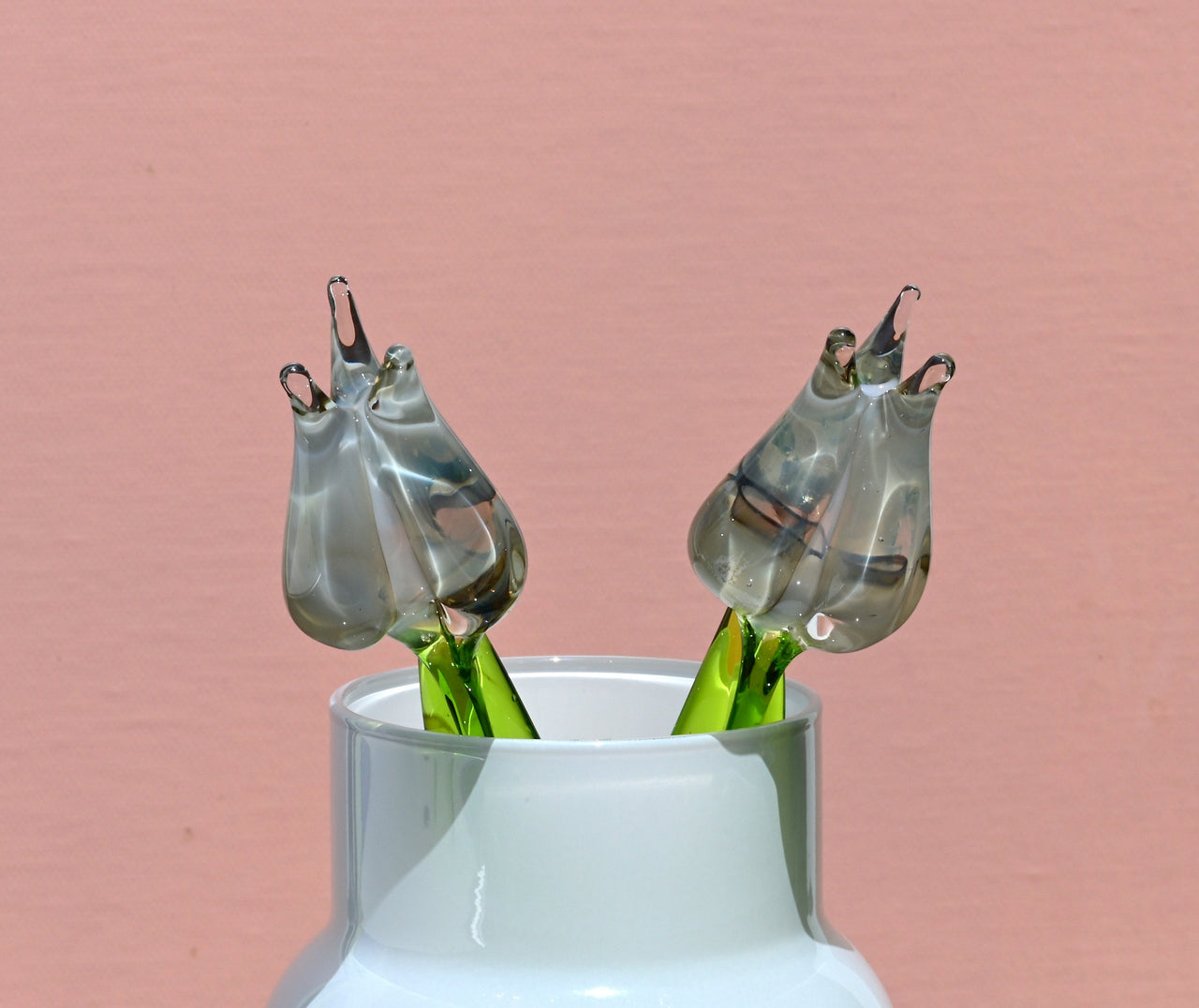 Handmade Opal Glass Tulip: Flame Worked Sculpture, 7.2 inch