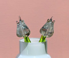 Handmade Opal Glass Tulip: Flame Worked Sculpture, 7.2 inch