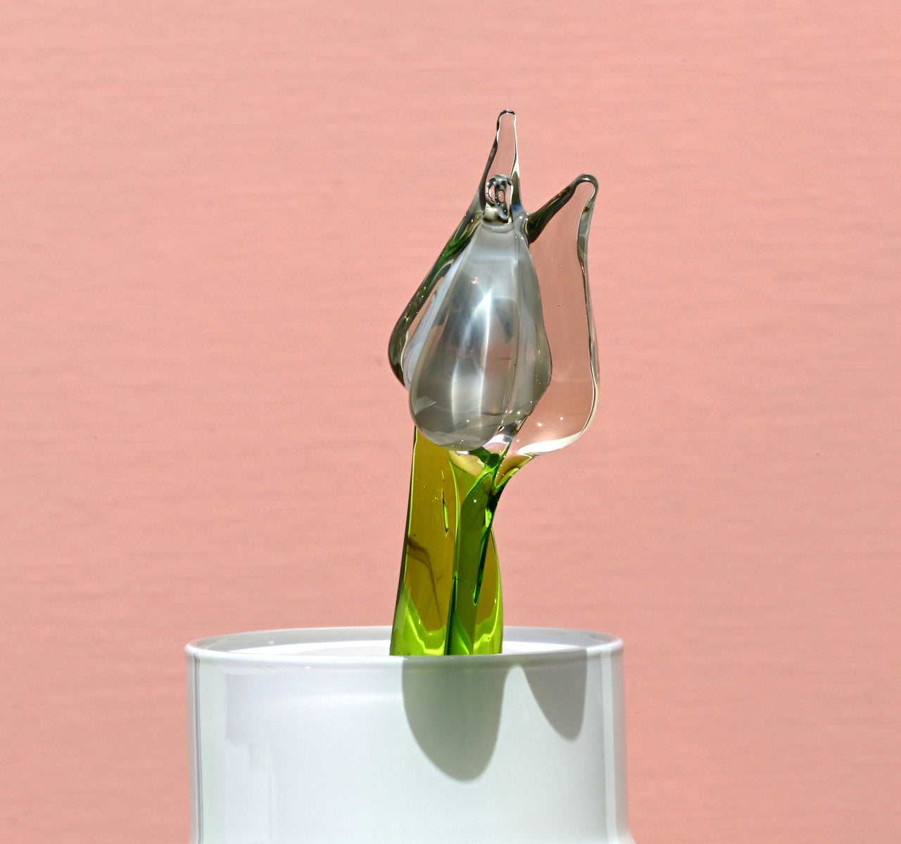 Handmade Opal Glass Tulip: Flame Worked Sculpture, 7.2 inch