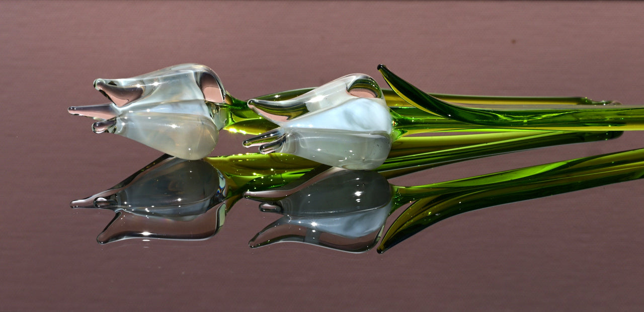 Handmade Opal Glass Tulip: Flame Worked Sculpture, 7.2 inch