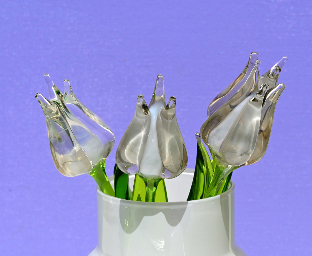 Handmade Opal Glass Tulip: Flame Worked Sculpture, 7.2 inch