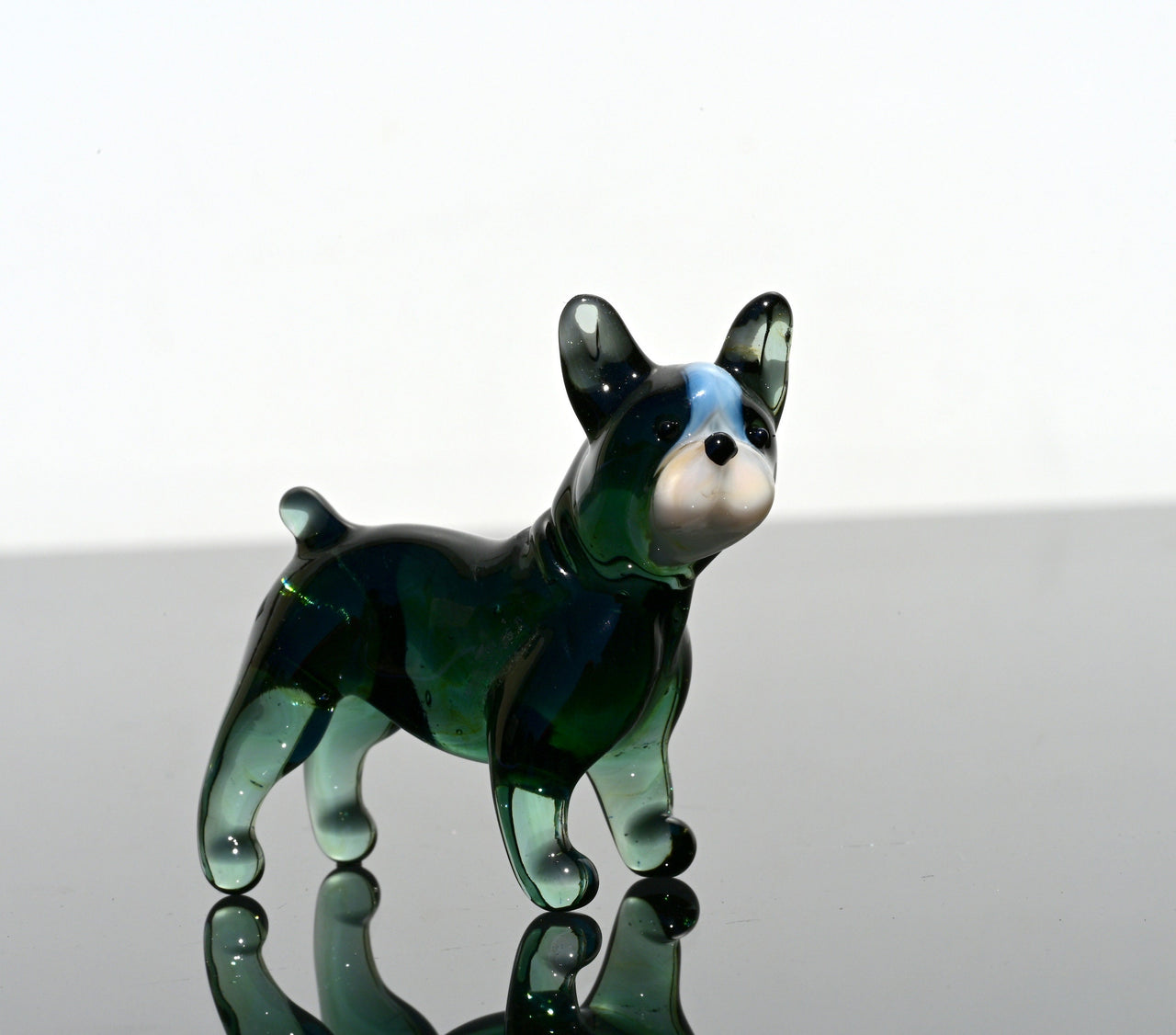 Green Glass French Bulldog, Frenchie Gifts, French Bulldog Art, Blown Glass Animals, Dog Figurine, Cute Glass Dog, Frenchie Mom Decor