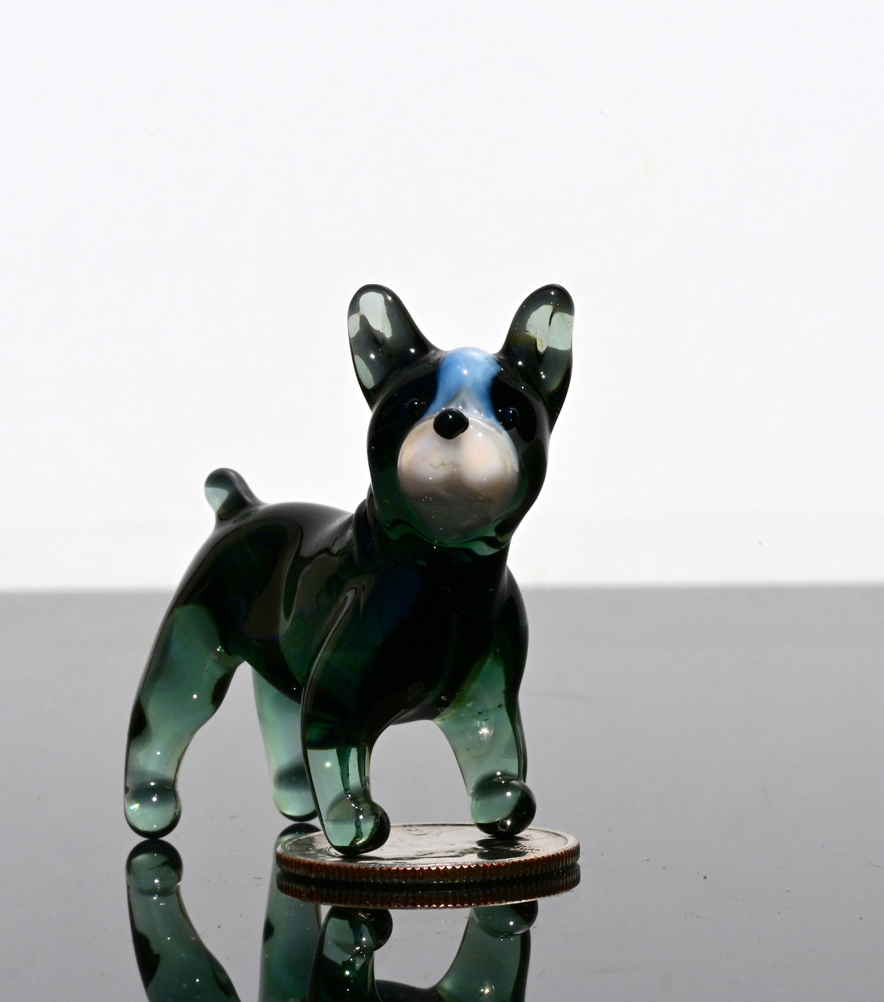 Green Glass French Bulldog, Frenchie Gifts, French Bulldog Art, Blown Glass Animals, Dog Figurine, Cute Glass Dog, Frenchie Mom Decor