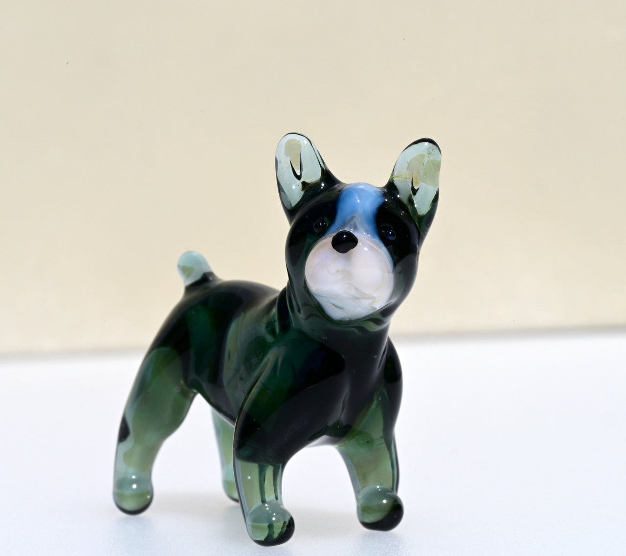Green Glass French Bulldog, Frenchie Gifts, French Bulldog Art, Blown Glass Animals, Dog Figurine, Cute Glass Dog, Frenchie Mom Decor