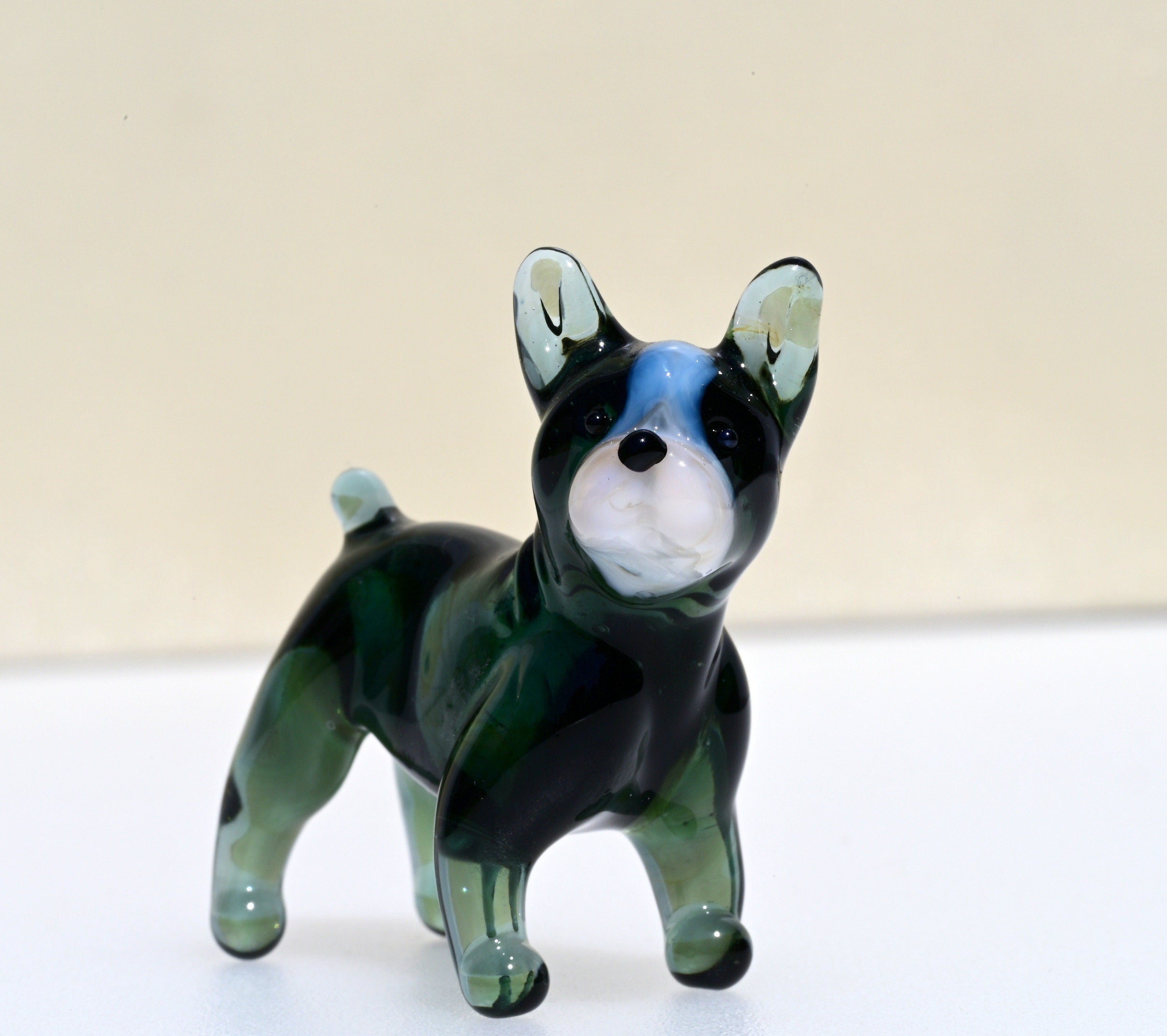 Green Glass French Bulldog, Frenchie Gifts, French Bulldog Art, Blown Glass Animals, Dog Figurine, Cute Glass Dog, Frenchie Mom Decor