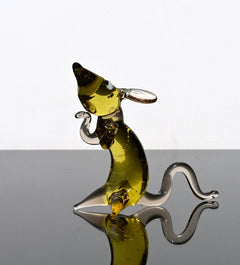 Cute amber- clear glass rat. Detailed figurine with a lot of personality.  It's an excellent addition to your glass animals collection.