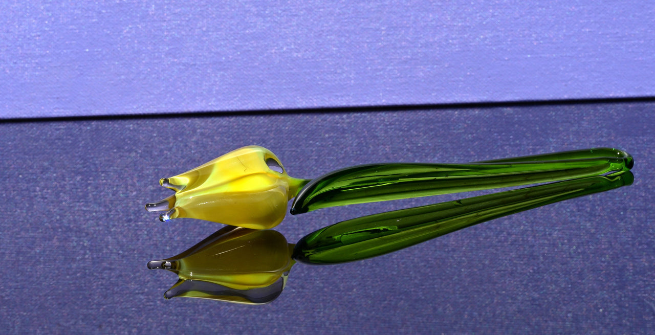Handmade Yellow Opal Glass Tulip: Flame Worked Sculpture