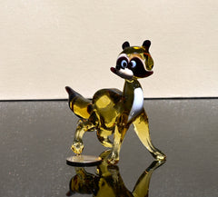 Handmade Amber Glass Raccoon Figurine: Whimsical Art Glass Sculpture