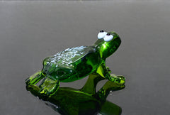 Handmade Green Glass Frog Figurine: Whimsical Art Glass Sculpture