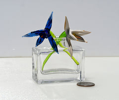 Handblown Glass Bird of Paradise Flowers: Blue and White Tropical Decor