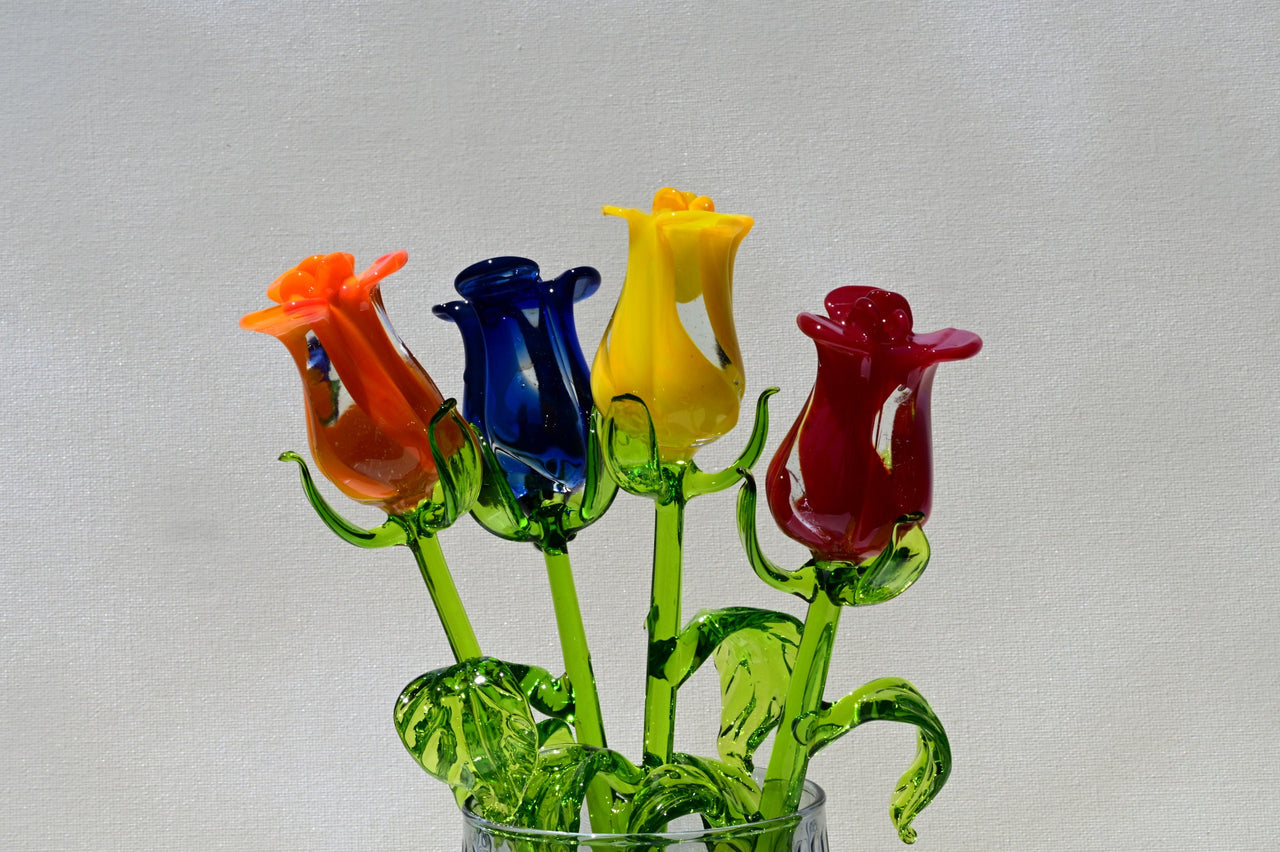 Glass Flower Bouquet - Blown Glass Flowers Rose - Blown Glass Flowers - Glass Rose - Christmas Gift for Mom
