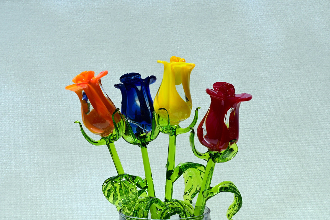 Glass Flower Bouquet - Blown Glass Flowers Rose - Blown Glass Flowers - Glass Rose - Mothers Gift for Her