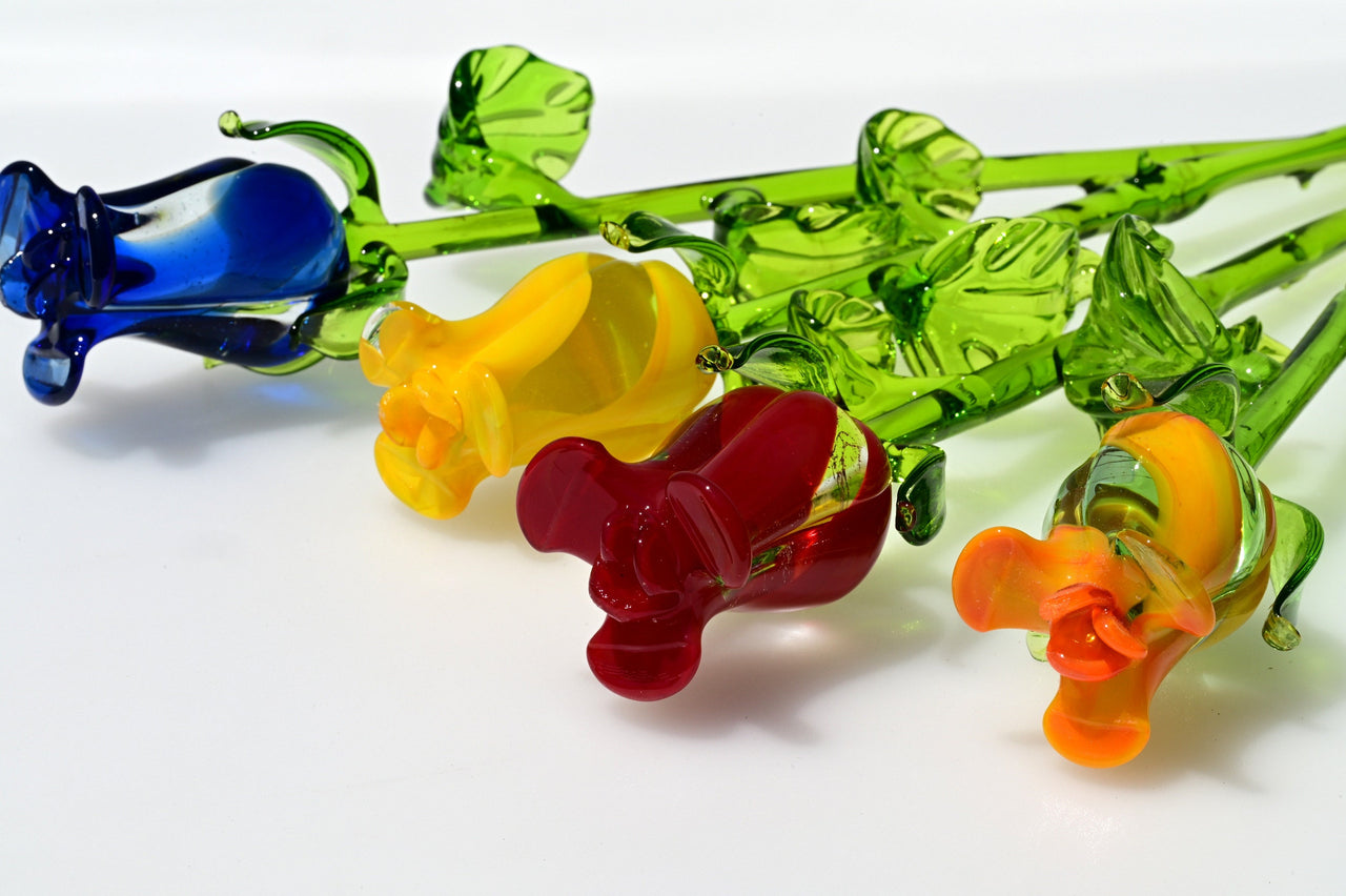 Glass Flower Bouquet - Blown Glass Flowers Rose - Blown Glass Flowers - Glass Rose - Christmas Gift for Mom